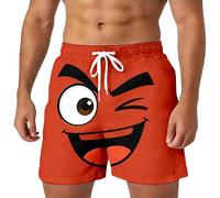 Générique Short pour Hommes-Short décontracté été imprimé Visages Dessins animés Amusants Confortable élastique Respirant Pantalon extérieur Homme (Red, XL)