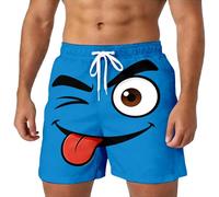 Générique Short pour Hommes-Short décontracté été imprimé Visages Dessins animés Amusants Confortable élastique Respirant Pantalon extérieur Hommes (Light Blue, XXL)