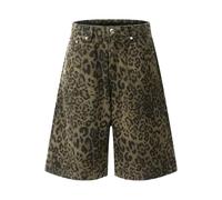 Générique Short Running Fille imprimé léopard High Street Salopette en Jean Coupe Ample pour Femme Pantalon Cargo Taille Basse (Khaki, L)