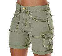 Générique Shorts Cargo Femme ÉTé LéGer Taille Elastique Pantalons Court Taille Haute Fermeture éClair pour RandonnéE Golf Loisir Safari avec Multi-Poches Bermuda Cargo Femme