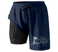 Générique Shorts De Bain Homme Maillot 2 in 1 Tight Liner Short Grande Taille Léger Résistant Au Chlore Compression en Court avec Poche Zippée Anti-Vol Maillots Running Plage Piscine 2-in