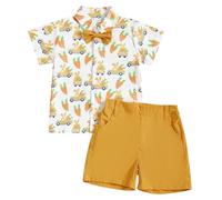Générique Shorts De Plage pour GarçOn Tenue de Pâques pour bébé garçon Chemise Manches Courtes, Short uni, nœud Papillon. (Yellow, 12-18 Months)