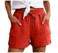 Générique Shorts Décontracté Femme en Lin Coton, Taille Élastique à Lien, Poches Multiples, Unie, Respirant, Parfait pour Vacances, Plage et Maison