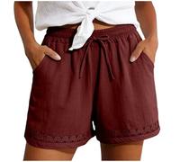 Générique Shorts Femme Été Style Bohème, Taille Élastique avec Lien, Ourlet en Dentelle, Ample et Respirant, pour Plage, Vacances et Quotidien