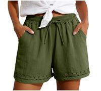 Générique Shorts Femme Été Style Bohème, Taille Élastique avec Lien, Ourlet en Dentelle, Ample et Respirant, pour Plage, Vacances et Quotidien