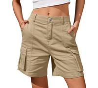 Générique Shorts for Women Casual High Waisted Cargo Shorts Outdoor with 6 Pockets streewear Trendy Wide Leg (Khaki,S)