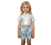 Générique Shorts pour Filles, Parfaits pour la scène, la Danse, Les Spectacles, Les fêtes et Les célébrations. avec Leurs Paillettes et Leurs Finitions métallisées Brillantes. (White, 5-6 Years)
