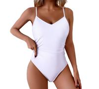 Générique Shorts Sexy Conservative Swimsuit Tummy Swimsuit for Women Bathing Suits Ruched Swimwear with Breast No Support Bas De Maillot De Bain Menstruelle Piscine (White, XL)