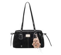 Générique Shoulder Bag | Retro PU Leather Tote with Plush Pendent | Purse Shoulder Bag | for Daily Commute Shopping Work School Weekend Outing Travel Women Girls