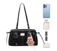 Générique Shoulder Purse - Travel Shoulder Bag, Retro PU Leather Underarm Tote With Plush Pendent For Travel Weekend Outing School Work Shopping Daily Commute Girls Women