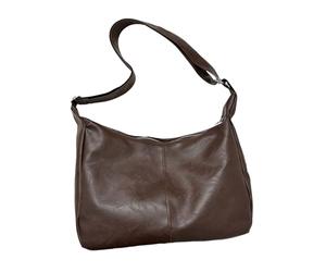 Générique Shoulder Slouchy Handbag - Chic Casual Style, Brown Black Tones Hobo Shape, 22x30x10cm Medium Size + 120cm Strap, Soft PU Leather Vegan Material - For Everyday Work & Travel Commuting