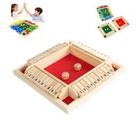 Générique Shut The Box Game, Four-Sided Flip Card Game Toys, Shut The Box Game Wooden Board for 2-4 Players, for Classroom,Home,Party (Red)