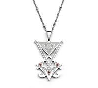 Générique Sigil de l’église de Satan Pendentif pentagramme inversé collier Sceau du diable de Lucifer Symbole du diable Bijoux avec des strass rouges