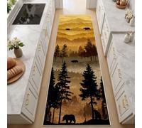 Générique Silhouette Jaune du Paysage de Jungle Tapis de Couloir Lavable 120x300 cm Paillasson Interieur Entree Ours, Coucher de Soleil Doux Tapis Passage pour Entrée Cuisine Chambre à Coucher