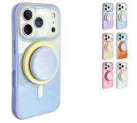 Générique Silicone Phone Case with Detachable Magnetic Ring Stand for 14-17 Series, Dual-Tone Light Gradient Compatible, All-Around Lens Protection (Blue,14pro)