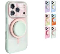 Générique Silicone Phone Case with Detachable Magnetic Ring Stand for 14-17 Series, Dual-Tone Light Gradient Compatible, All-Around Lens Protection (Green,14)