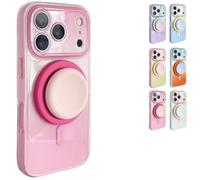 Générique Silicone Phone Case with Detachable Magnetic Ring Stand for 14-17 Series, Dual-Tone Light Gradient Compatible, All-Around Lens Protection (Pink,16pro)
