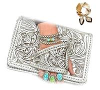 Générique Silver Flower Dance Western-Style Clutch, Retro Style Evening Bag Purses, Elegant Stylish Hand Wallet for Wedding Prom