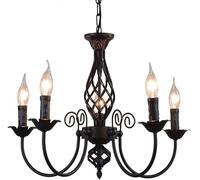 Générique Simple 5 lumières moderne Europe fer métal plafonniers lampes LED salon rétro noir approprié E14 lustre industriel éclairage,lampe suspendue