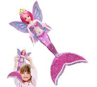 Générique sirène pour Filles, sirène Fashion 16,5 Pouces - Princesse Fille avec Ailes Amovibles et Queue de Poisson à Paillettes, Jouets pour à Habiller pour Filles de 3 Ans et Plus