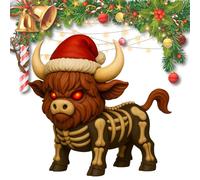 Générique Skeleton Cattle Figurines | Cow Figurines - Highland Cow Garden Statue with Angry Face Wear Santa Hat Christmas Themed Decorations for Farmhouse Shelf Living Room Garden Home