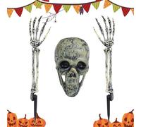 Générique Skeleton Coming Out of Ground - 3 Pieces Plasttic Skull Skeleton Décor, Zombie Arm Prop with Plasstic Hands | Skull Ornament for Pathway, Yard, Garden, Haunted House, Front Door, Fence