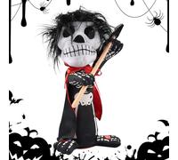 Générique Skeleton Figure, Halloween Prop, Haunted Decoration, Glowing Eye Effect, Sound Activated Feature, Party Desk Indoor Use, 16x14x31cm/6.3x5.51x12.2 inches Black Single Piece