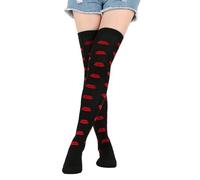Générique Ski Homme Hiver Thigh High Over The Knee Socks Heart Lips Pattern Long Knee High Socks For Women Polaire Gainant (F, One Size)