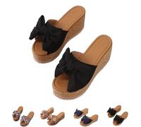 Générique Slide Sandals for Women Plus Size Bow-Knot Platform Wedge Sandals Summer Dressy Outdoor Beach Sandal Comfortable Open Toe Non-Slip Walking Slippers (Black,41)
