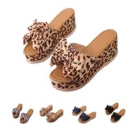 Générique Slide Sandals for Women Plus Size Bow-Knot Platform Wedge Sandals Summer Dressy Outdoor Beach Sandal Comfortable Open Toe Non-Slip Walking Slippers (Brown leopard,40)
