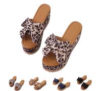 Générique Slide Sandals for Women Plus Size Bow-Knot Platform Wedge Sandals Summer Dressy Outdoor Beach Sandal Comfortable Open Toe Non-Slip Walking Slippers (Black leopard,40)