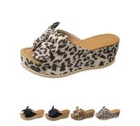Générique Slide Sandals for Women Plus Size Bow-Knot Platform Wedge Sandals Summer Outdoor Beach Sandal Open Toe Non-Slip Slippers (Khaki,40)