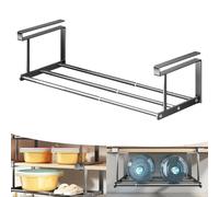 Générique Slimdescent Cabinet Telescopic Shelf, Multifunctional Expandable Shoe Rack Organizer, Durable Carbon Steel, Quick Setup, No Punch, Versatile Storage for Bathroom, Kitchen, Closet (Black)