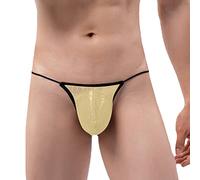 Générique Slip Hommes Sexy Solide Couleur Respirant Taille Basse Tricoté Dentelle String String Briefs(Yellow,M)