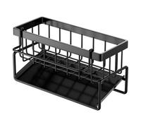 Générique Slope Sink Drain Rack, Stainless Steel Kitchen Sink Organizer, Dish Soap Holder for Kitchen Sinks with Dish Cloth Hanger Drying Rack (Black)