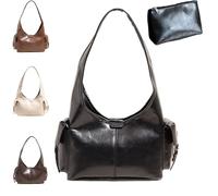 Générique Slouchy Punk Shoulder Handbags for Women, PU Leather Casual Hobo Shoulder Purses, Retro Vegan Large Capacity Handbags