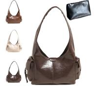 Générique Slouchy Punk Shoulder Handbags for Women, PU Leather Casual Hobo Shoulder Purses, Retro Vegan Large Capacity Handbags