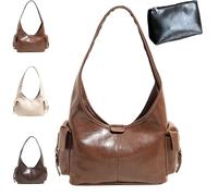 Générique Slouchy Punk Shoulder Handbags for Women, PU Leather Casual Hobo Shoulder Purses, Retro Vegan Large Capacity Handbags