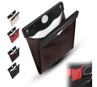 Générique Smart LED Waterproof Car Leather Trash Can, Passenger Side Waterproof Storage Pocket, Hanging Leather Magnet Car Storage Pocket, Reusable, Save Space (Brown)