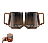 Générique Smokey Gray Glass Slanted Coffee Cups With Wonder Handle, Mountain Bottom Wood Handle Water & Tea Cup Creative Wooden, 15.2oz Retro Clear Glass Coffee Mug (2PCS)