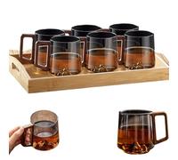 Générique Smokey Gray Glass Slanted Coffee Cups With Wooden Handl, Wooden Coffee Mug, Creative Wonder Mountain Bottom Wood Handle Cup (Six cups)