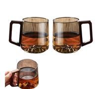Générique Smokey Gray Glass Slanted Coffee Cups With Wooden Handl, Wooden Coffee Mug, Creative Wonder Mountain Bottom Wood Handle Cup (Double cups)