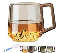 Générique Smokey Gray Glass Slanted Coffee Cups with Wooden Handle, Creative Mountain Bottom Cup, Heat Resistant Borosilicate Glasss Cup, for Coffee, Tea, Beverages, and Whiskey (Glass A)