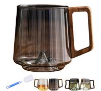 Générique Smokey Gray Glass Slanted Coffee Cups with Wooden Handle, Creative Mountain Bottom Cup, Heat Resistant Borosilicate Glasss Cup, for Coffee, Tea, Beverages, and Whiskey (Grey A)