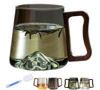 Générique Smokey Gray Glass Slanted Coffee Cups with Wooden Handle, Creative Mountain Bottom Cup, Heat Resistant Borosilicate Glasss Cup, for Coffee, Tea, Beverages, and Whiskey (Grey B)