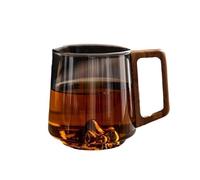 Générique Smokey Gray Glass Slanted Coffee Cups With Wooden Handle, Creative Wonder Mountain Bottom Wood Handle Water & Tea Cup, for Coffee, Tea, and Cocktail Lovers (Smoky Gray)