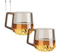 Générique Smokey Gray Glass Slanted Coffee Cups With Wooden Handle, Creative Wonder Mountain Bottom Water Cup, Ideal for Home, Office Drinks & Morning Tea (2PCS Transparent color)