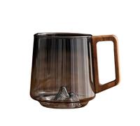 Générique Smokey Gray Glass Slanted Coffee Cups With Wooden Handle, Creative Wonder Mountain Bottom Wood Handle Water & Tea Cup, Retro Clear Glass Coffee Mug, for Coffees & Tea Lovers (1pcs)