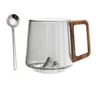 Générique Smokey Gray Glass Slanted Coffee Cups With Wooden Handle,Creative Wonder Mountain Bottom Wood Handle Cup,Heat Resistant Glass Cup (Smokey Gray)