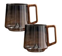 Générique Smokey Gray Glass Slanted Coffee Cups With Wooden Handle, Creative Wonder Mountain Bottom Wood Handle Water & Tea Cup, Retro Clear Glass Coffee Mug, for Coffees & Tea Lovers (2pcs)